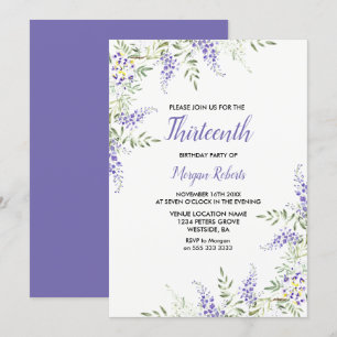 Pretty Purple Lavender Floral 13th Birthday Invite