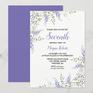 Pretty Purple Lavender Floral 7th Birthday Invite