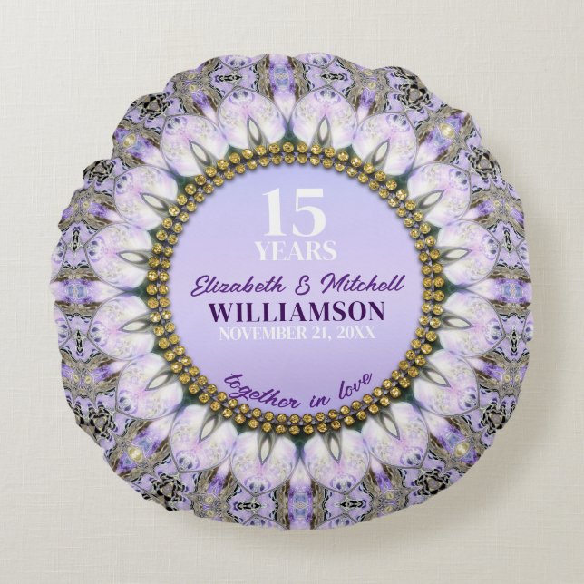 Pretty Purple Lavender Floral Mandala Event Round Cushion (Front)