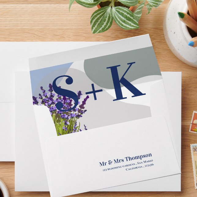 Pretty Purple Lavender Floral Monogram Wedding  Envelope (Pretty Purple Lavender Floral Monogram Wedding Envelope)