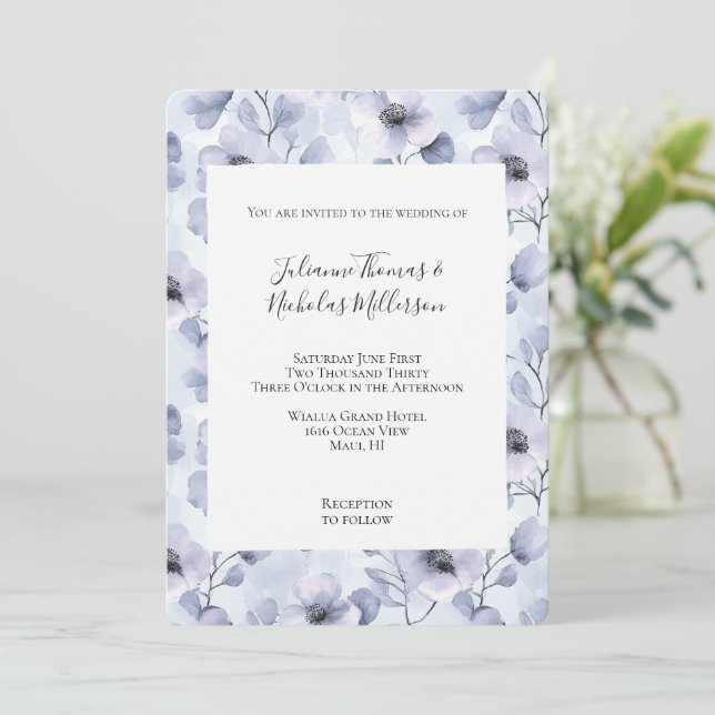 Pretty Purple Lavender Flowers Wedding Invitation (Standing Front)