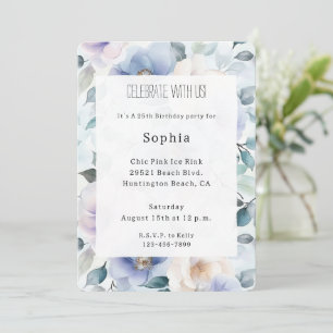 Pretty Purple Lavender White Flowers Birthday Invitation