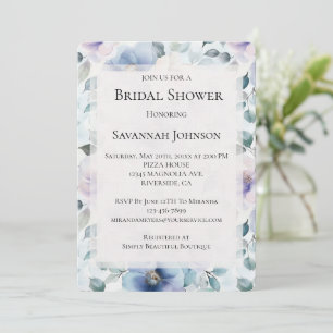 Pretty Purple Lavender White Flowers Bridal Shower Invitation
