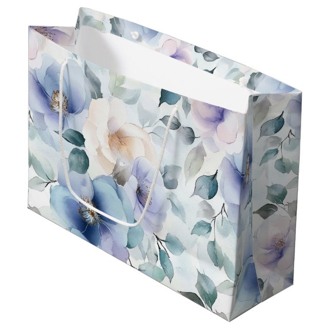 Pretty Purple Lavender White Flowers Bridal Shower Large Gift Bag (Front Angled)