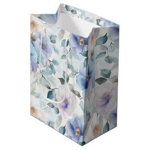 Pretty Purple Lavender White Flowers Bridal Shower Medium Gift Bag