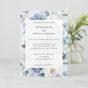 Pretty Purple Lavender White Flowers Wedding Invitation