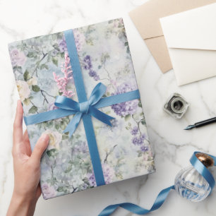 Pretty Purple Lavender White Roses Floral Wedding Wrapping Paper