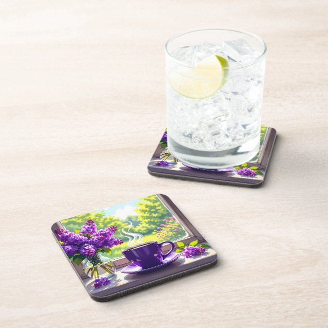 Pretty Purple Lilacs and Coffee  Coaster (Right Side)