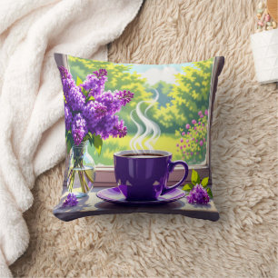 Pretty Purple Lilacs and Coffee  Cushion