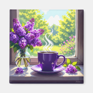 Pretty Purple Lilacs and Coffee Magnet