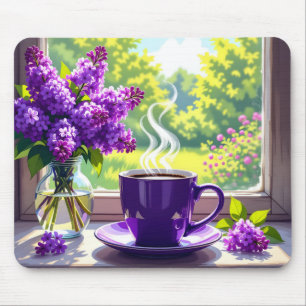 Pretty Purple Lilacs and Coffee  Mouse Mat