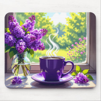 Pretty Purple Lilacs and Coffee Mouse Mat