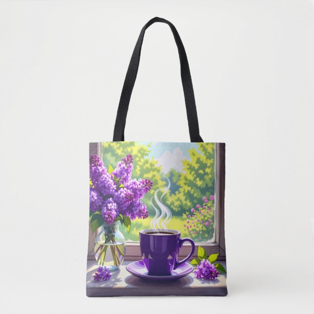 Pretty Purple Lilacs and Coffee  Tote Bag (Front)