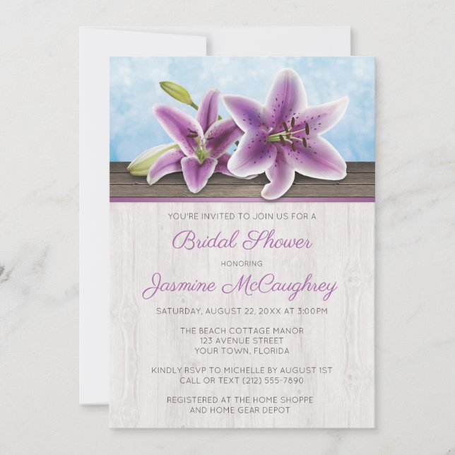 Pretty Purple Lily Bridal Shower Invitations (Front)