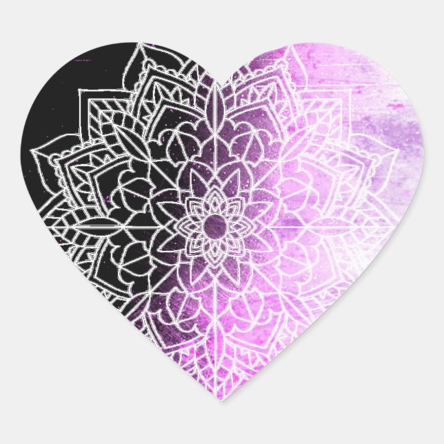 Pretty Purple Mandala Abstract Heart Sticker (Front)
