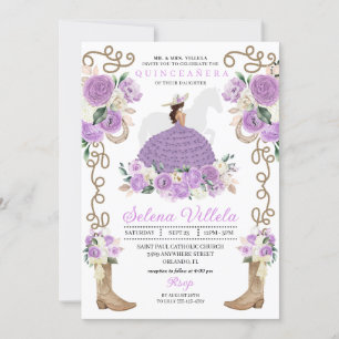 Pretty Purple Mariachi Charro Princess Quinceañera Invitation