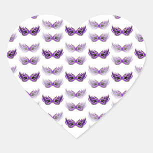 Pretty Purple Masquerade Masks Mardi Gras Heart Sticker