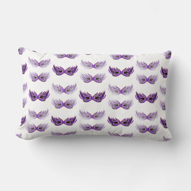 Pretty Purple Masquerade Masks Mardi Gras Lumbar Cushion (Front)