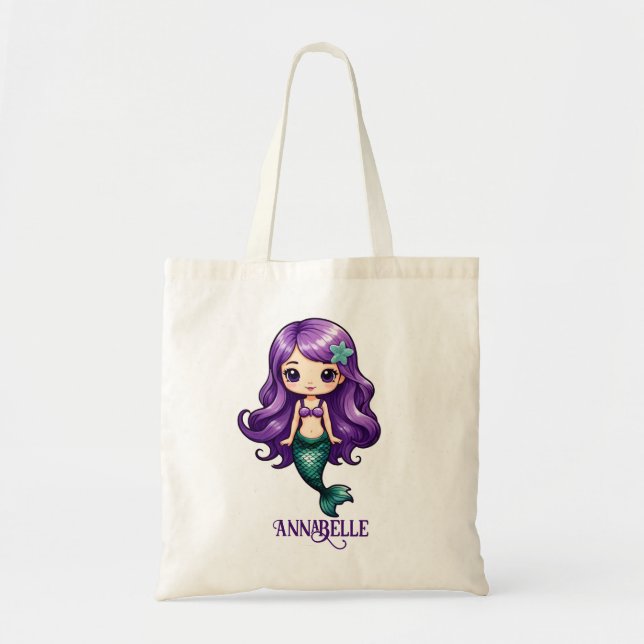 Pretty Purple Mermaid Personalise Tote Bag (Front)