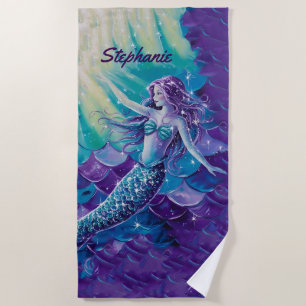 Pretty Purple Mermaid Personalised Beach Towel