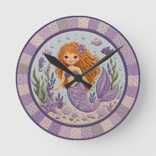 Pretty Purple Mermaid Quilt Round Clock