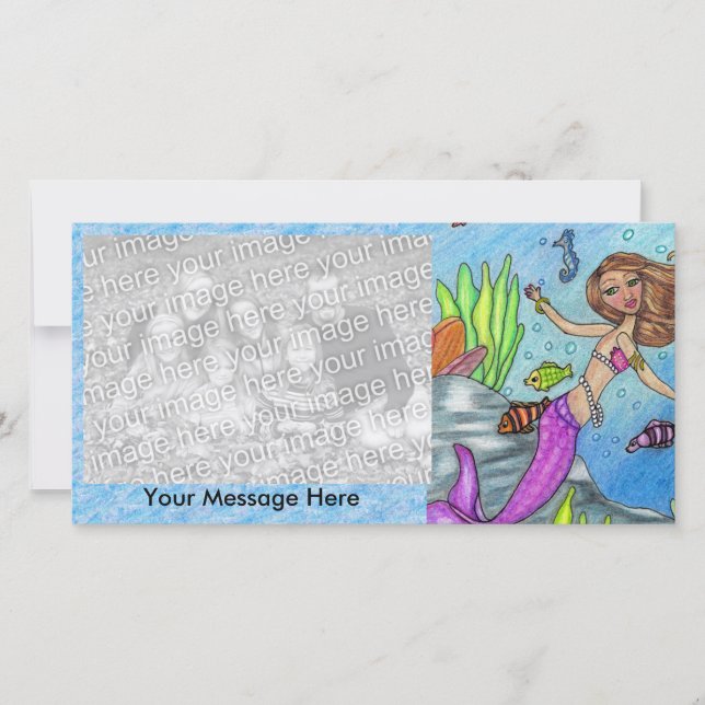 Pretty Purple Mermaid Swimming Fish Seaweed Rocks (Front)