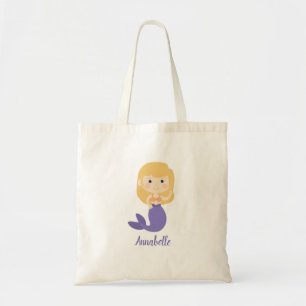 Pretty Purple Mermaid with Blonde Hair Personalise Tote Bag