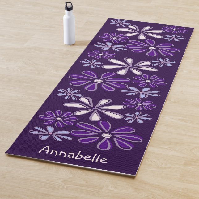Pretty Purple Name Botanical Flower Pattern Yoga Mat (In Situ)