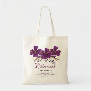 Pretty Purple Painted Flowers Bridesmaid Tote Bag