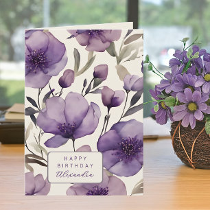 Pretty Purple Pansies Custom Name Birthday Card