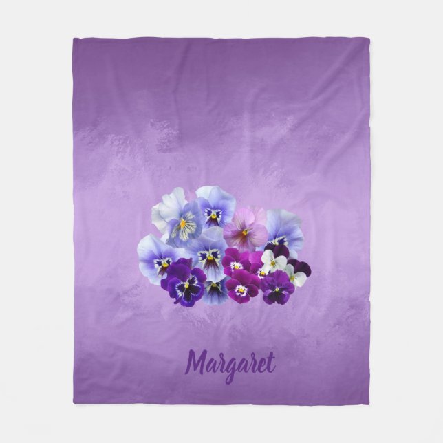 Pretty Purple Pansies Floral Gift Blanket (Front)