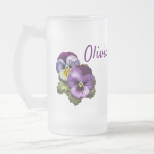 Pretty Purple Pansies Frosted Glass Beer Mug