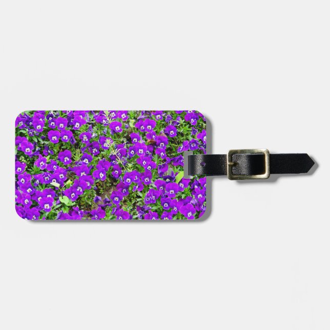 Pretty Purple Pansies Luggage Tag (Front Horizontal)