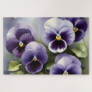 Pretty purple pansies watercolor painting jigsaw puzzle
