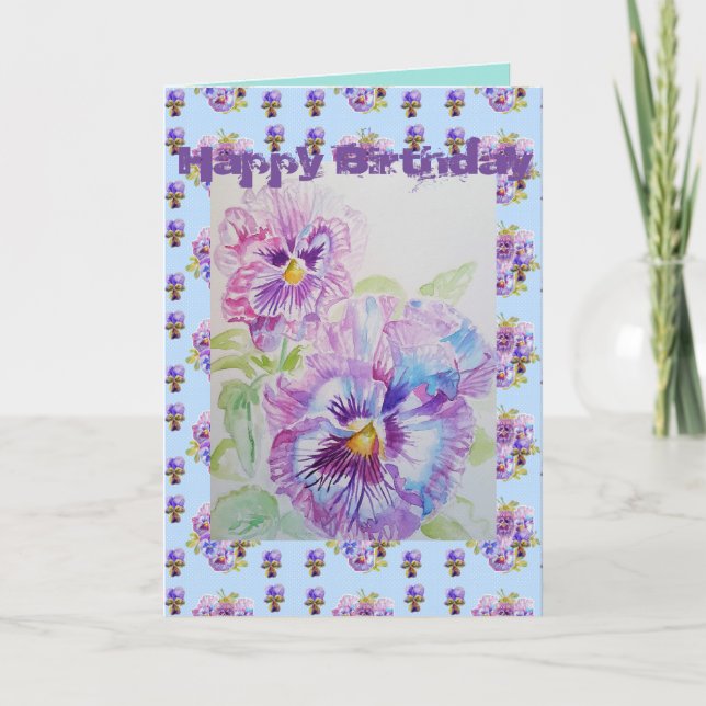 Pretty Purple Pansy Viola Watercolour art Card (Front)