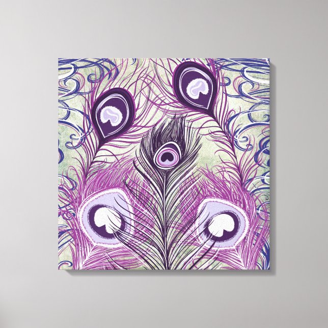 Pretty Purple Peacock Feathers Elegant Design Canvas Print (Front)
