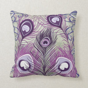 Pretty Purple Peacock Feathers Elegant Design Cushion