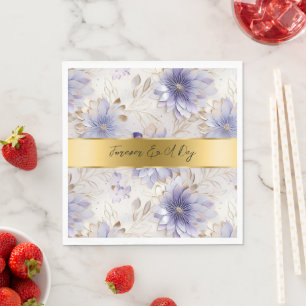 Pretty Purple Pearl Gold Floral Wedding Napkin