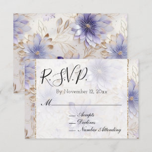 Pretty Purple Pearl Gold Floral Wedding RSVP Enclosure Card