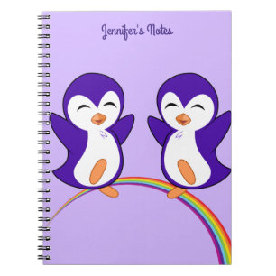 Pretty Purple Penguin Rainbow Monogram Kids Notebook