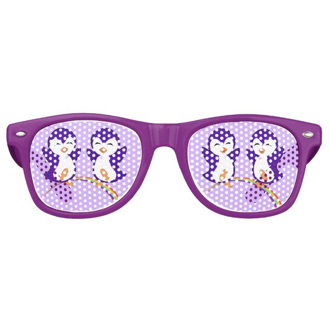 Pretty Purple Penguin Rainbow Retro Sunglasses (Front)
