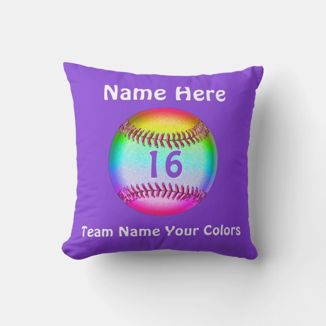 Pretty Purple Personalised Baseball Throw Pillows (Front)