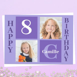 Pretty Purple Personalised Girls Photo Birthday Card