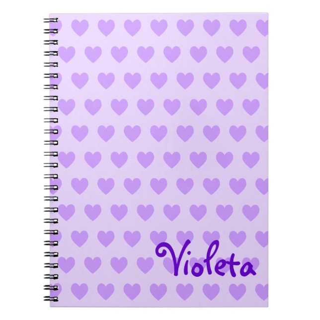 Pretty Purple Personalised Heart Pattern Notebook (Front)