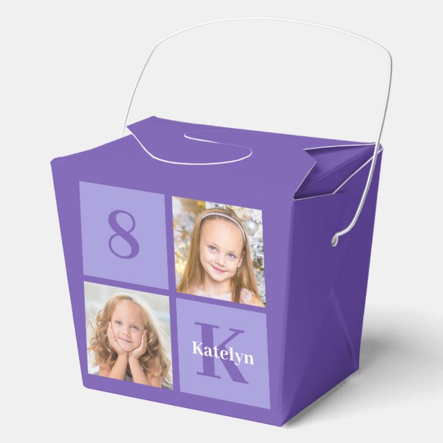 Pretty Purple Personalised Photo Birthday Party Favour Box (Front)