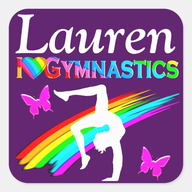 PRETTY PURPLE PERSONALIZED GYMNAST GIRL STICKER (Front)