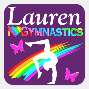 PRETTY PURPLE PERSONALIZED GYMNAST GIRL STICKER
