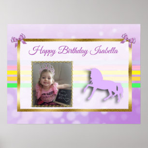 Pretty Purple Personalized Unicorn Rainbow Banner Poster