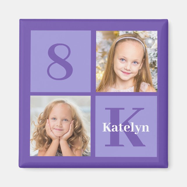 Pretty Purple Photo Collage Custom Birthday Party Magnet (Front)