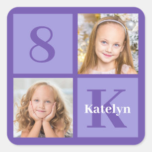 Pretty Purple Photo Collage Custom Birthday Party Square Sticker